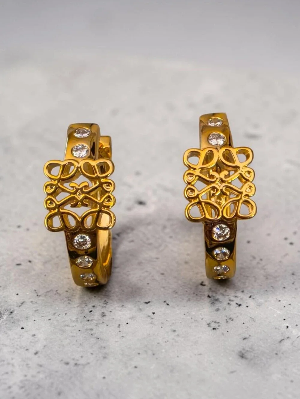 Gold Anagram Huggie Hoops